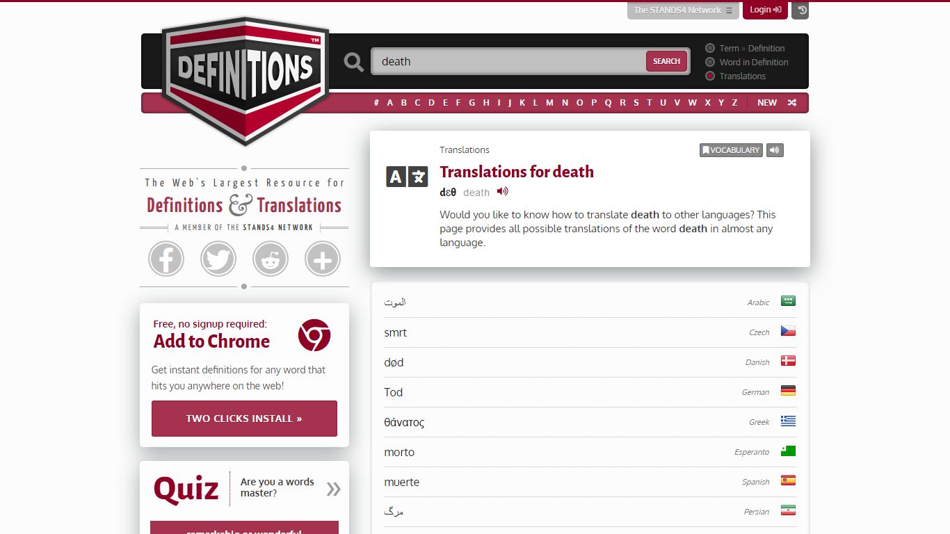 Translation of death - definitions