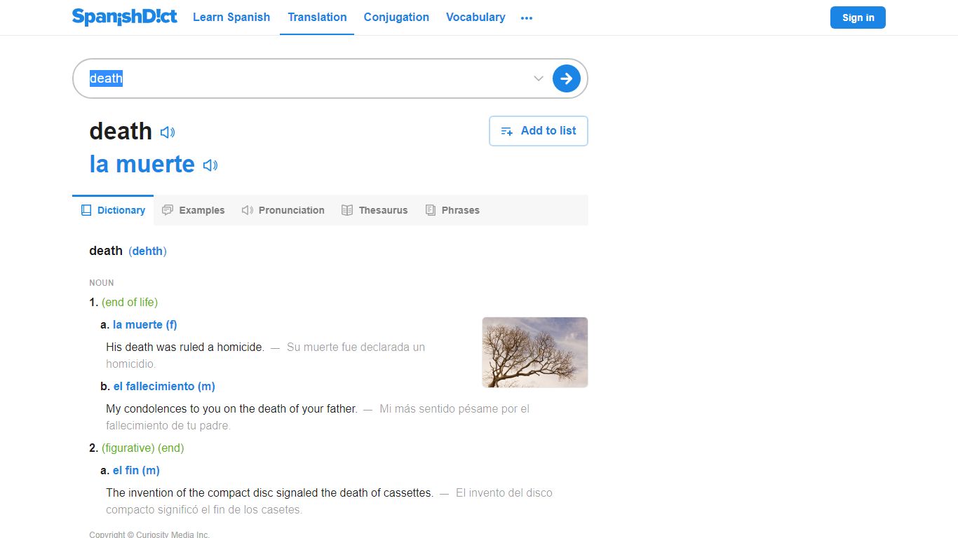 Death in Spanish | English to Spanish Translation - SpanishDict